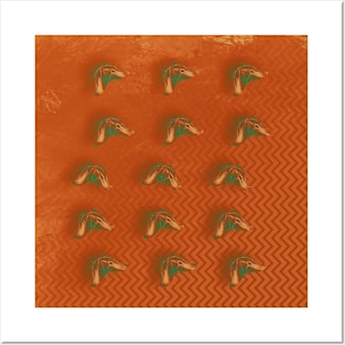 Butterflies in formation on orange rust chevrons Posters and Art